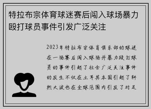 特拉布宗体育球迷赛后闯入球场暴力殴打球员事件引发广泛关注 特拉布宗体育球迷赛后闯入球场暴力殴打球员事件引发广泛关注